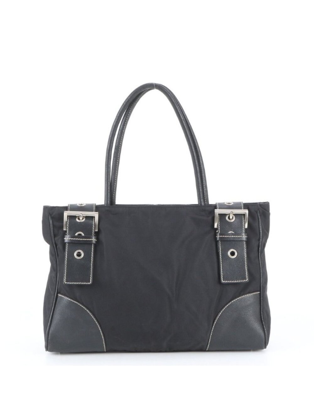 Prada Tessuto Nylon Leather Tote Bag Shoulder Hand Black